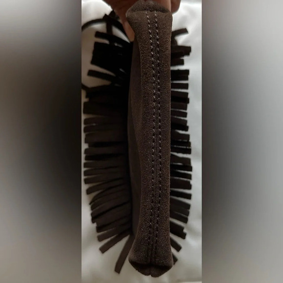 Old Navy Leather Brown Fringe Wristlet - Picture 3 of 5